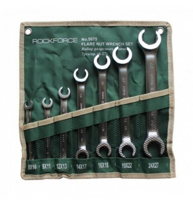 Flare Nut Wrench Set, 7d., dvipusiai, su išpjova, (8-27mm)