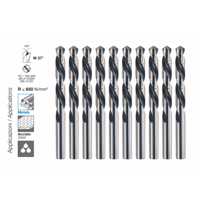 Drill Bits set 10pcs, Ø4.0mm, HSS, DIN338, 43mm, L-75mm