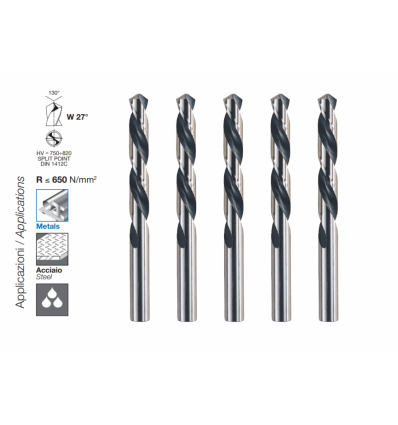 Drill Bits Set 5pcs, Ø7.5mm, HSS, DIN338, 69mm, L-109mm