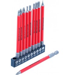 Antgalių suktukams rinkinys 10d., PZ1, PZ2, SL4, T10, T20, T25, žvaigzdutė (Star), plokščias(Sloted), 1/4`, ilgas, L-110mm
