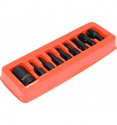 Antgalių rinkinys, 9d., 10mm, 1/2`, daugiabriauniai (Spline), (M6-M18), plastikinis dėklas