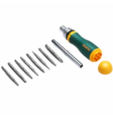 Atsuktuvas terkšlė su antgaliu rinkiniu, 19d., 1/4`, 115mm, L-210mm, (SL5-SL6, PH1-PH2, T15-T30, H2-H6)